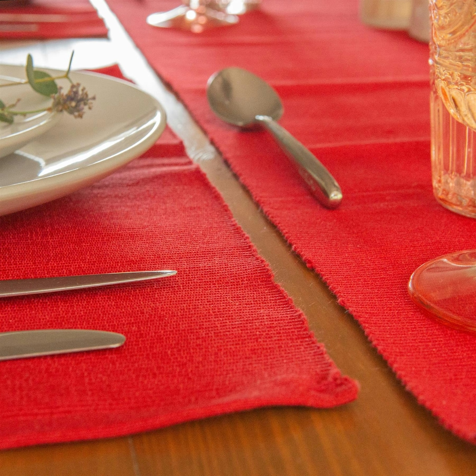image 1 of Nicola Spring 7pc Cotton Fabric Placemats & Table Runner Set - Red