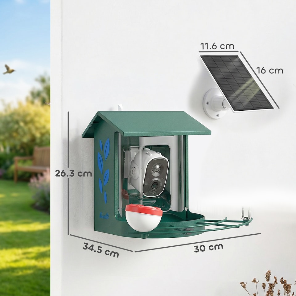 image 1 of PawHut Bird Feeder with Camera, Smart Bird Feeder Camera AI Identifies 16,000 Plus Species, 2K HD Auto Capture Video, APP Instant Notifications, Hummingbird Feeding Add-ons, 3W Solar Panel, 32GB Card