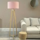 image 2 of ValueLights Lottie Natural Wood Tripod Floor Lamp with Blush Pink Fabric Drum Shade