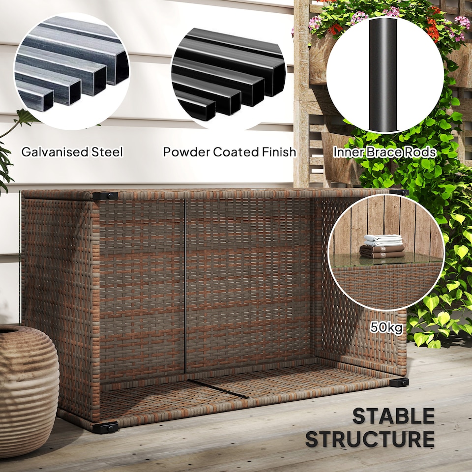 image 1 of Outsunny Outdoor Coffee Table, Glass Top Rattan Side Table, Brown