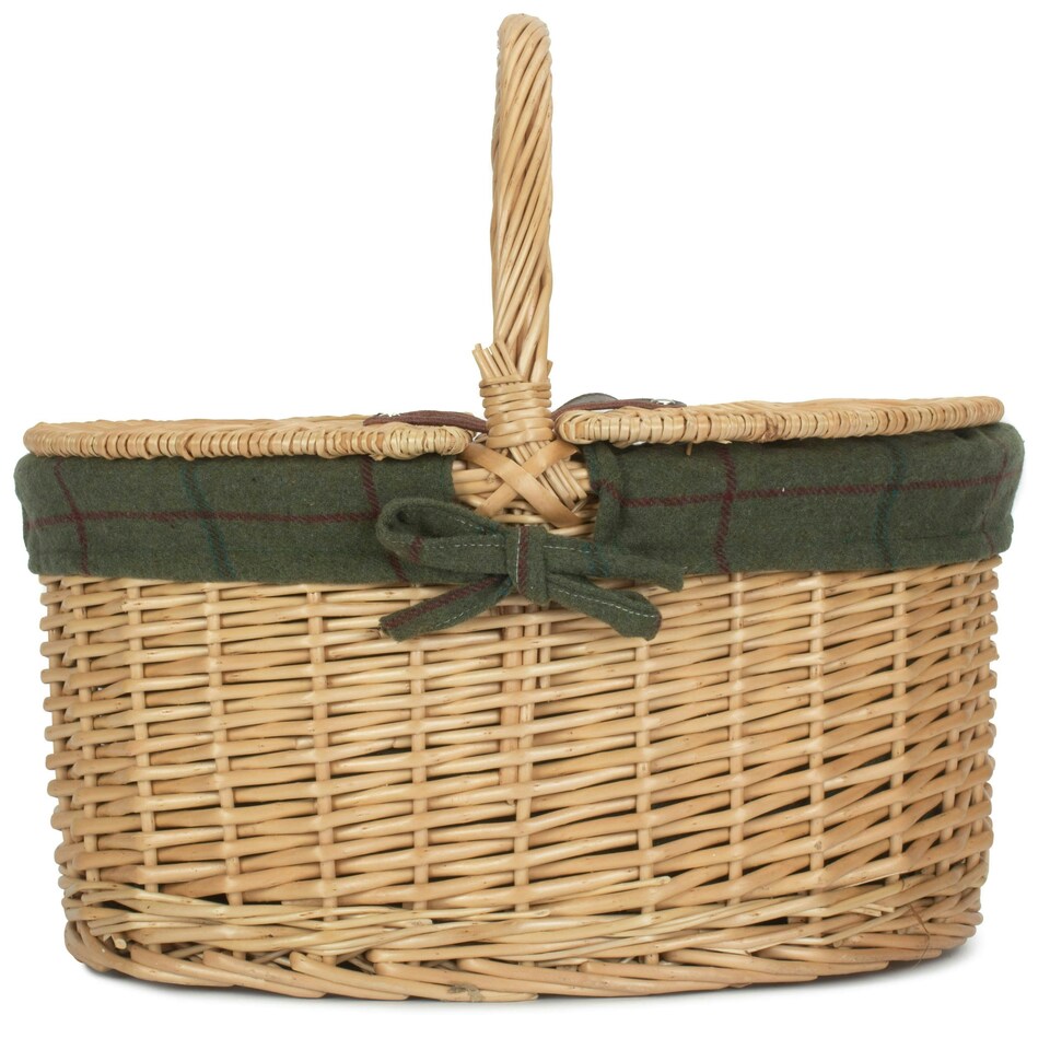 image 1 of Cotton Lined Buff Oval Picnic Basket Green | Green | One Size