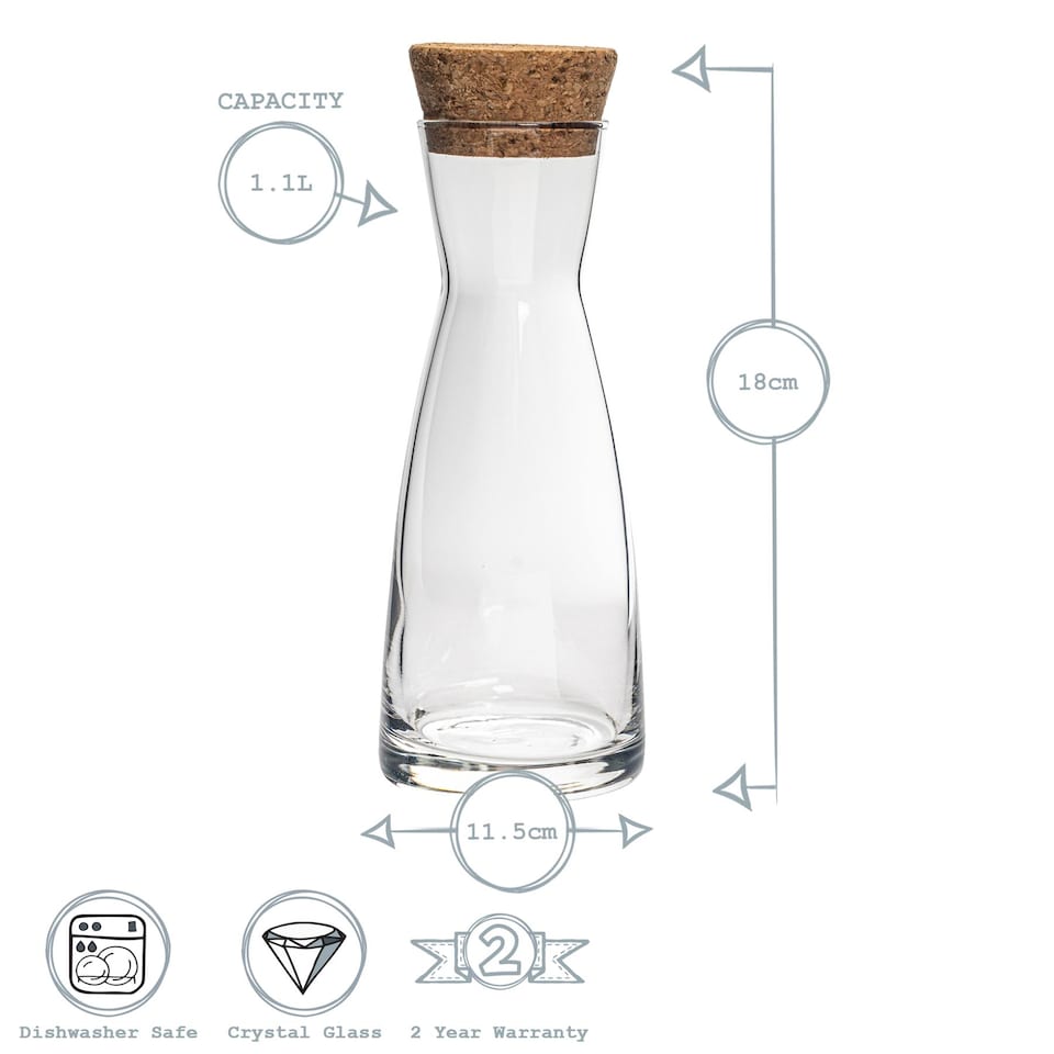 image 1 of Bormioli Rocco Ypsilon Glass Carafe With Cork Lid - 1.1 Litre