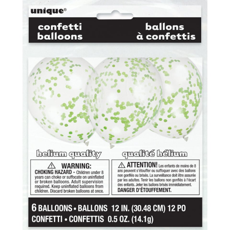 image 1 of Clear Biodegradable Latex Balloons With Lime Green Tissue Confetti - Pack of 6