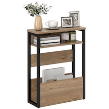 HOMCOM Narrow Side Table with Storage, Bedside End Table, Walnut Brown | Brown | Walnut brown