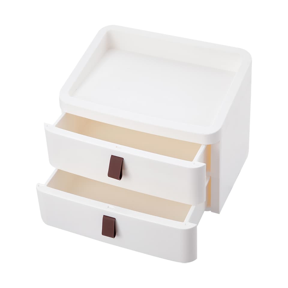 image 1 of Living and Home Desktop Plastic Drawer Storage Organizer, 2 Tier | White