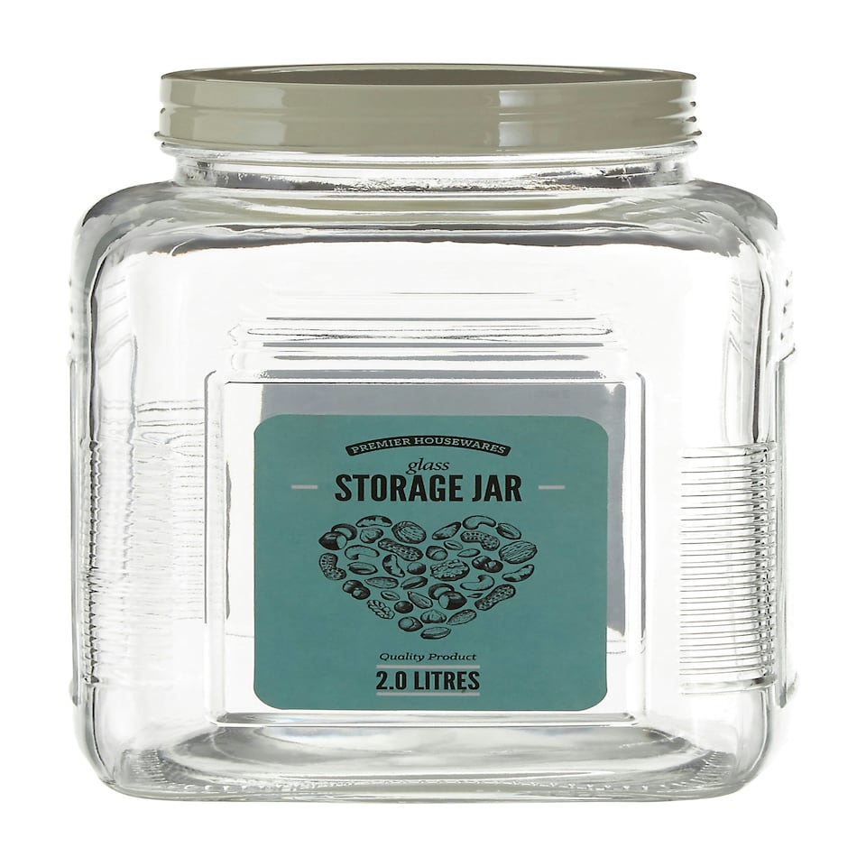 image 1 of Interiors by Premier Luca Assorted Square Clear Glass Large Storage Jar, 2L Capacity, Colourful Screw-On Iron Lid
