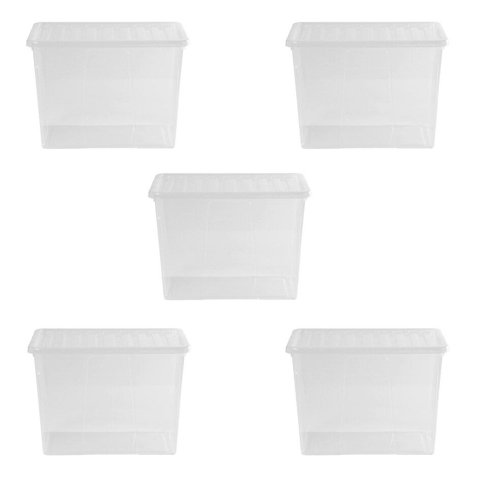image 1 of Wham Crystal 5 x 80L Stackable Plastic Storage Boxes with Lids Blue