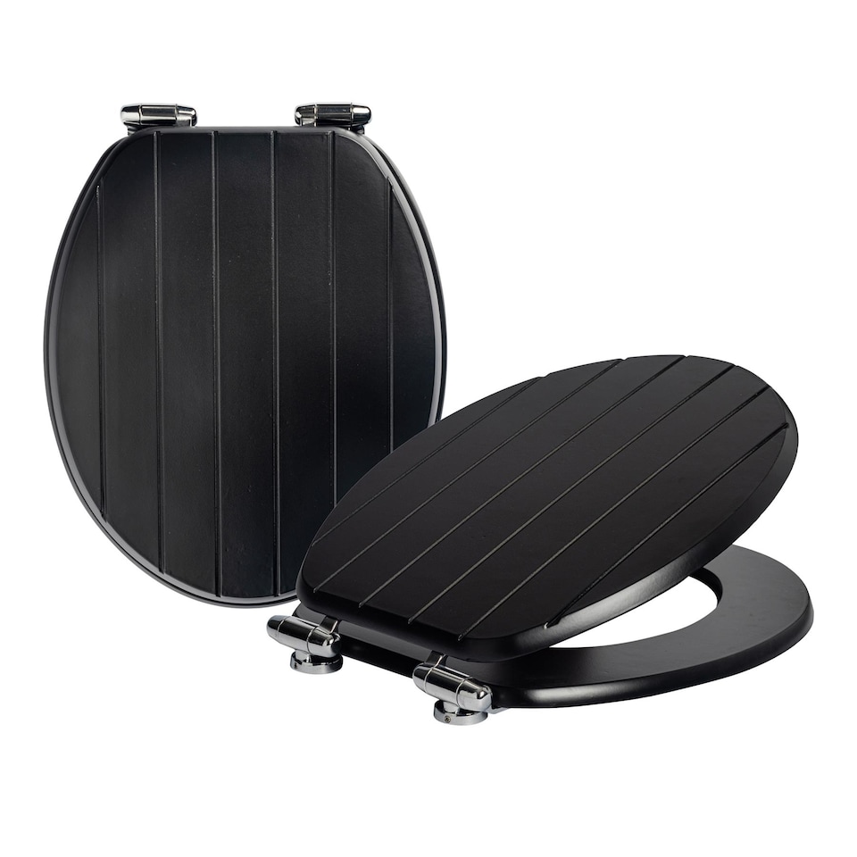 image 1 of Harbour Housewares Wooden Soft Close Toilet Seats - Black - Pack of 2 | Black | Black