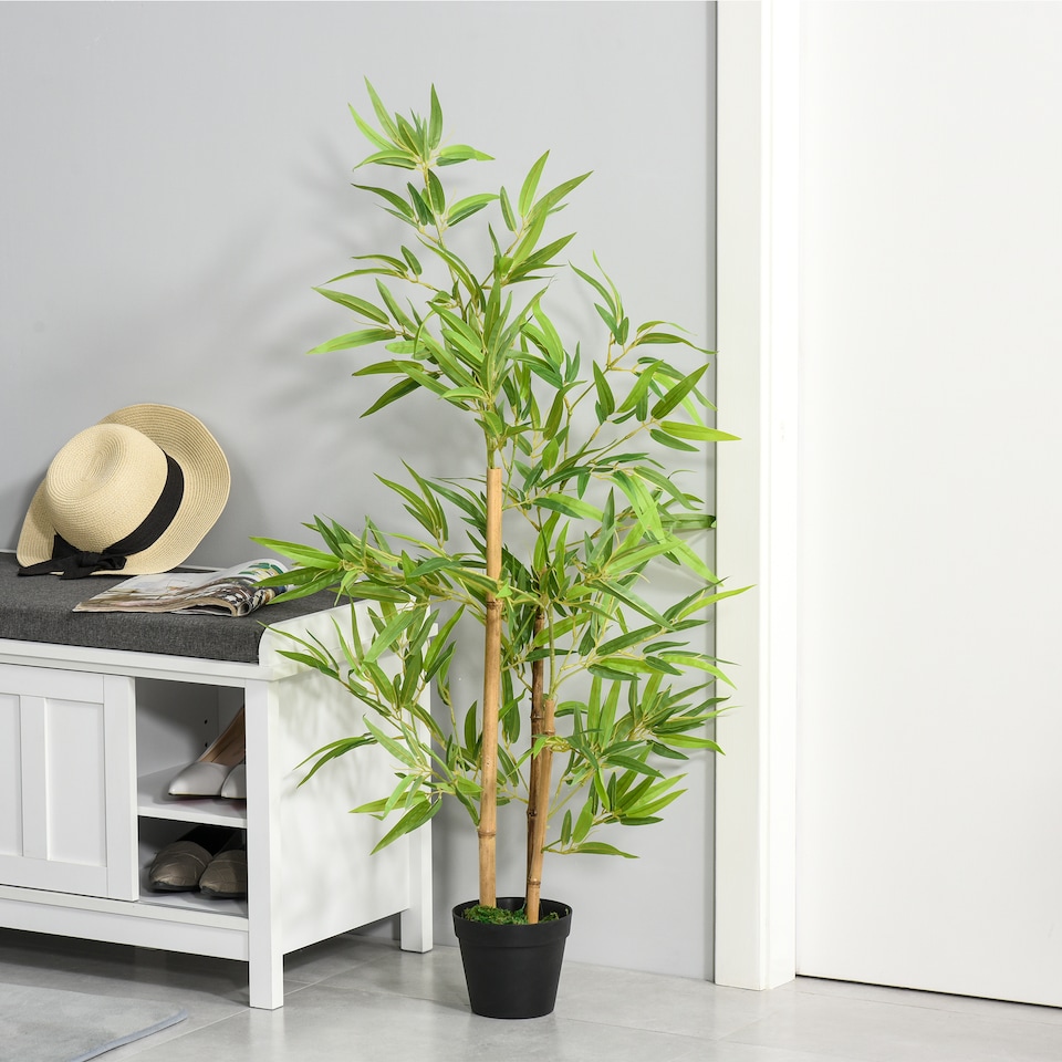 image 1 of Outsunny Set of 2 120cm4FT Artificial Bamboo Trees Decorative Plant w Heavy Pot Indoor Style Home Office Greenery Decoration