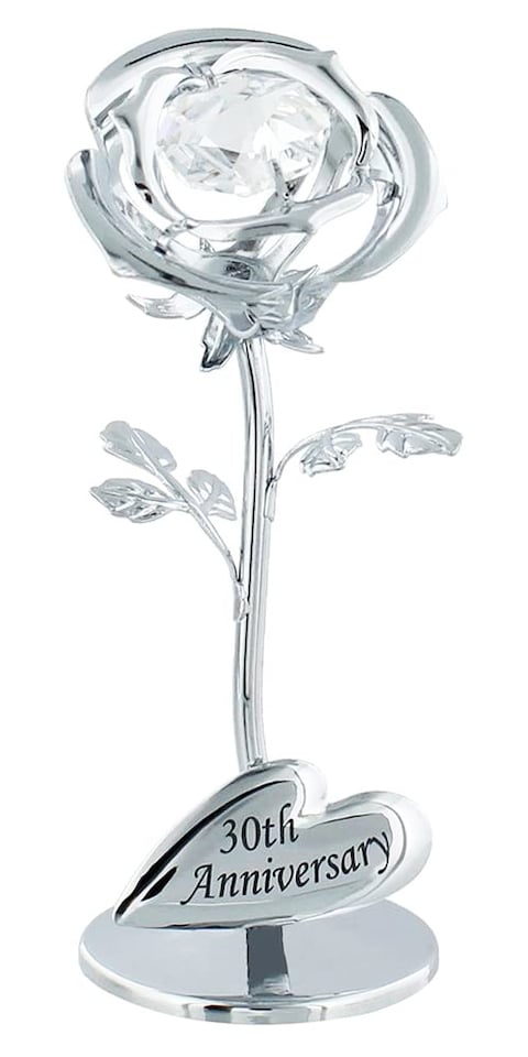 Modern 30th Anniversary  Silver Plated Flower with Clear Swarovski Crystal Bead