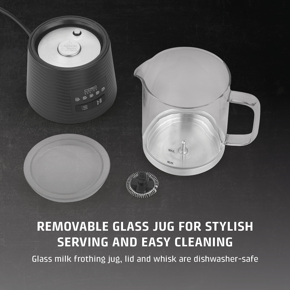 image 1 of CASO Design CappuLatte Electric Milk Frother with 5 Functions, Hot Chocolate Maker with Glass Jug - 400ml Capacity