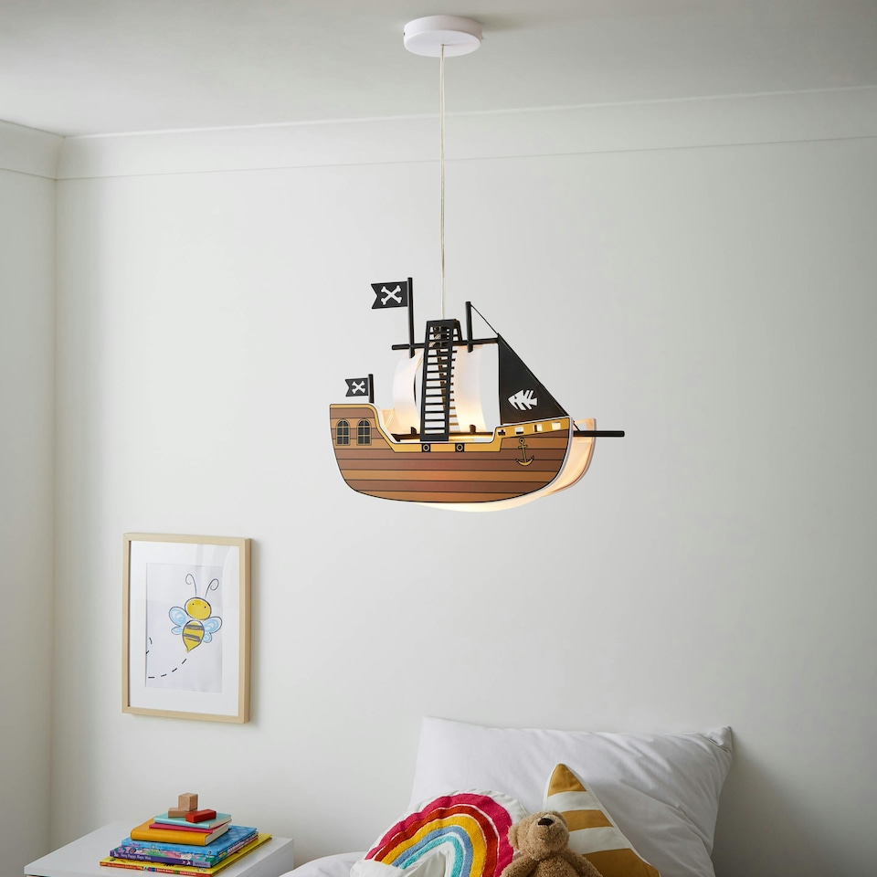 image 1 of BHS Glow Pirate Ship Ceiling Pendant Light, Brown