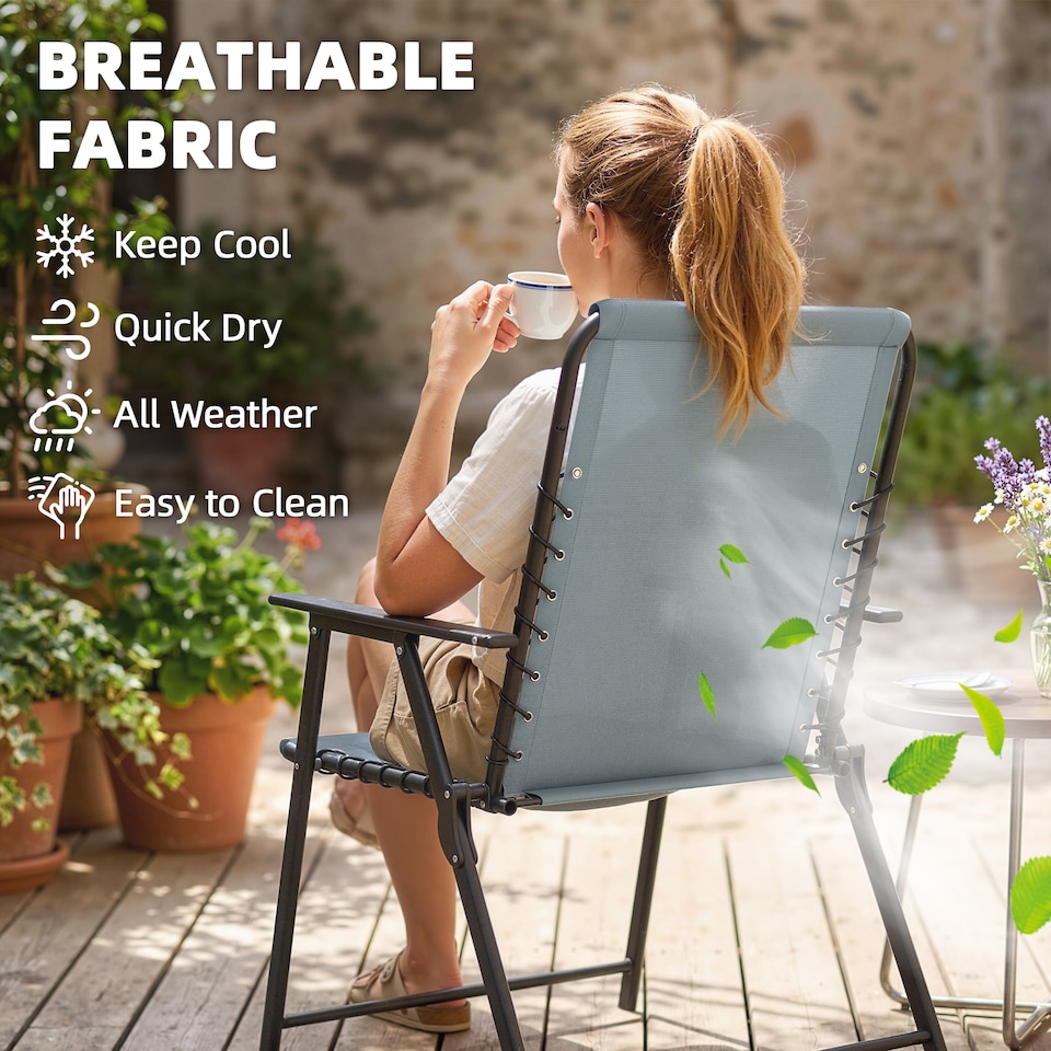 image 1 of Outsunny Folding Garden Chairs, Outdoor Chairs Set of 2, Light Grey | Grey | Light Grey | Not provided