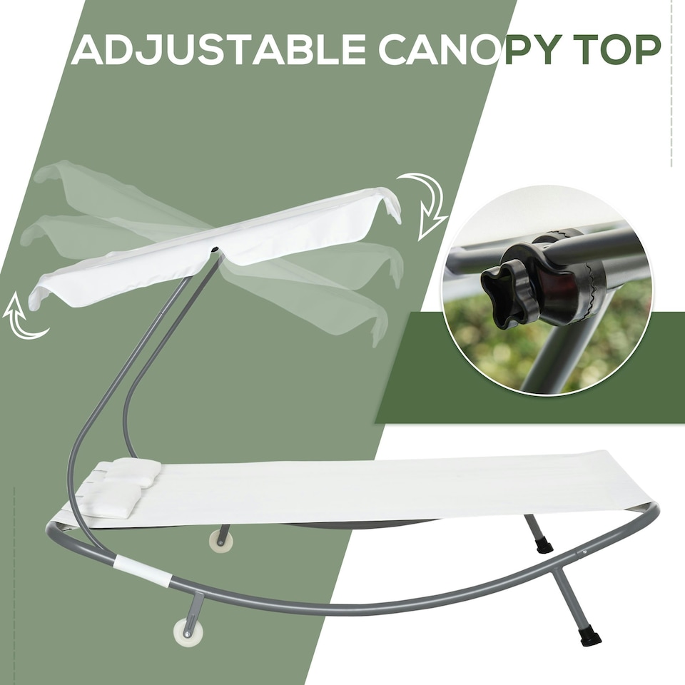 image 1 of Outsunny Garden Double Hammock Sun Lounger Day Bed Canopy 2 Pillows w/ Stand New