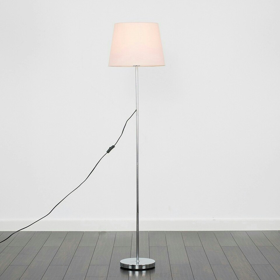 image 1 of ValueLights Charlie Chrome Floor Lamp Pink Taper Shade & Bulb