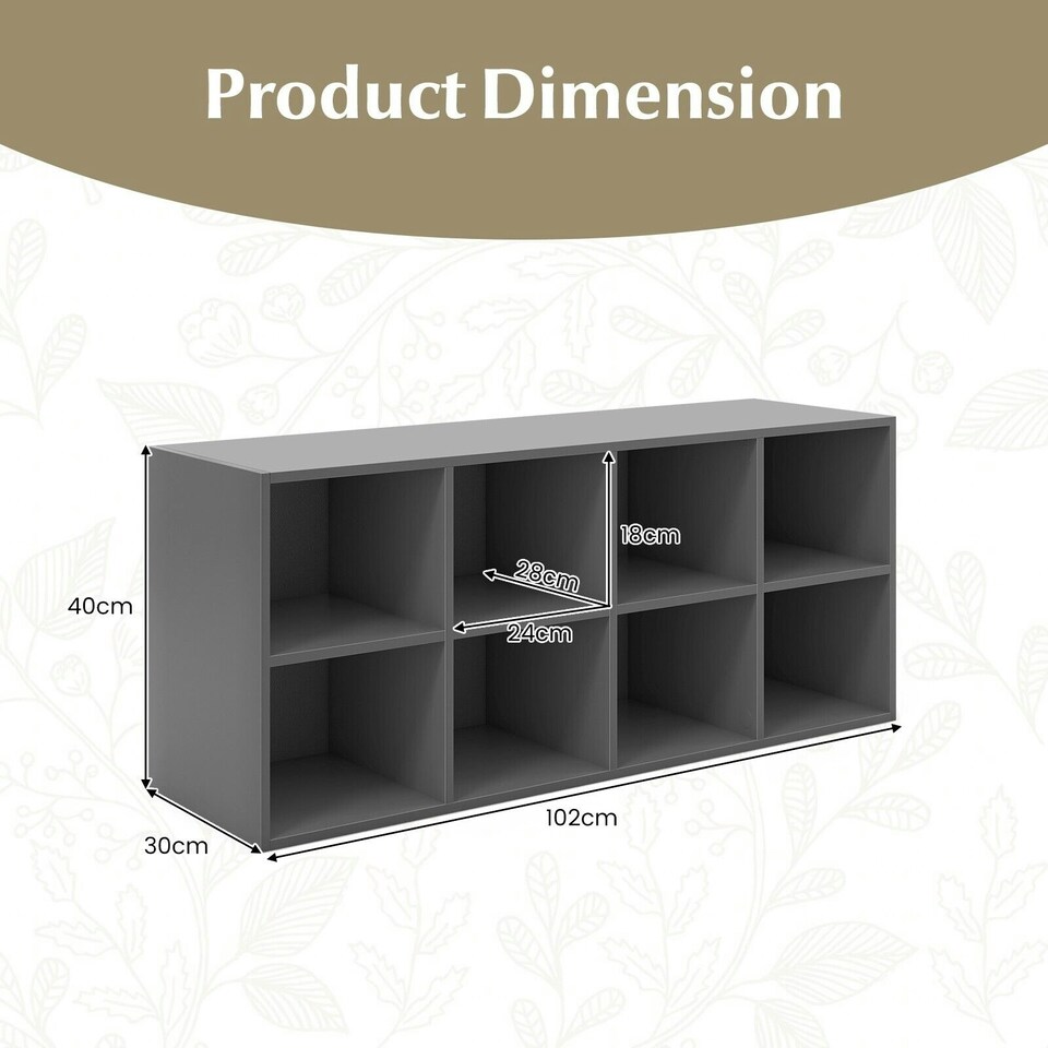 image 1 of COSTWAY 8 Grid Shoe Bench 2 in 1 Shoe Organizer Storage Grey Grey
