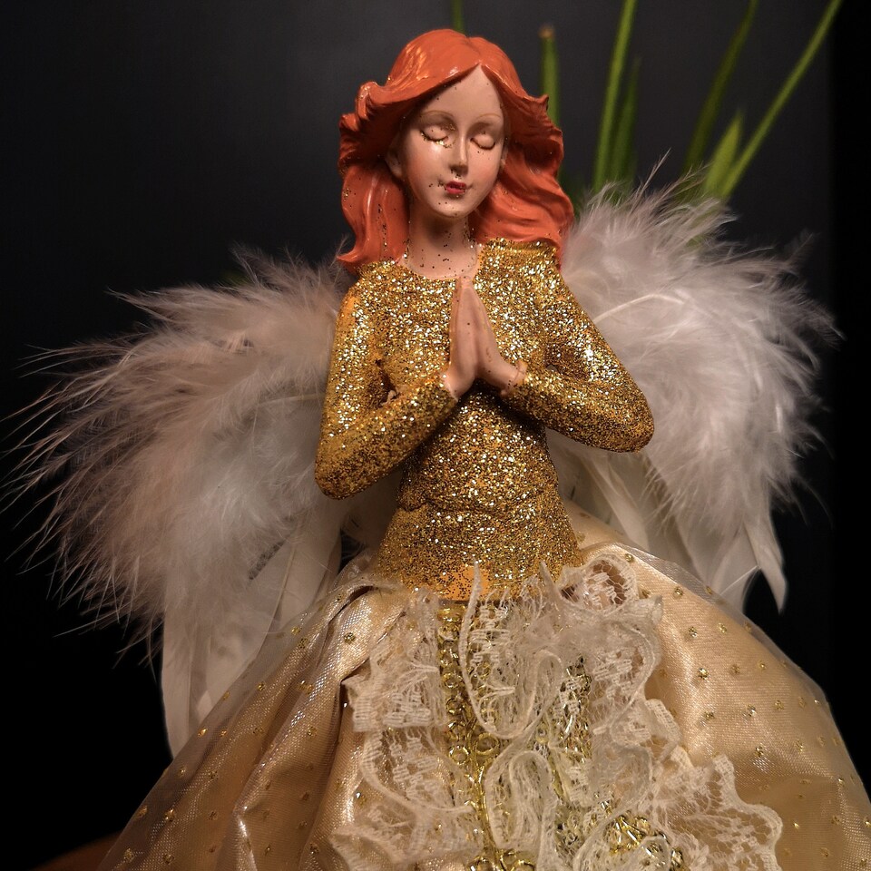 image 1 of 25cm Premier Christmas Tree Topper Angel Decoration with Feather Wings in Gold