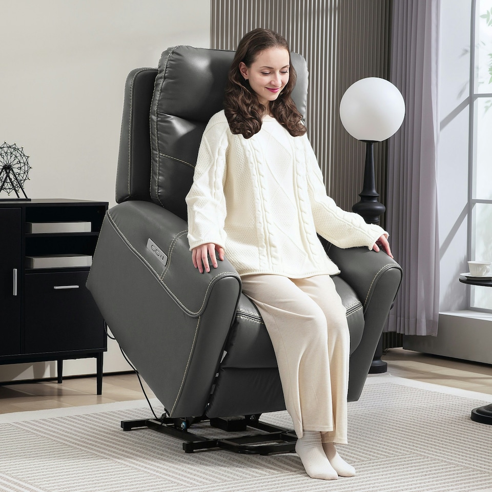 image 1 of HOMCOM Overstuffed Riser and Reclining Chair with USB Ports, Remote, Grey Grey