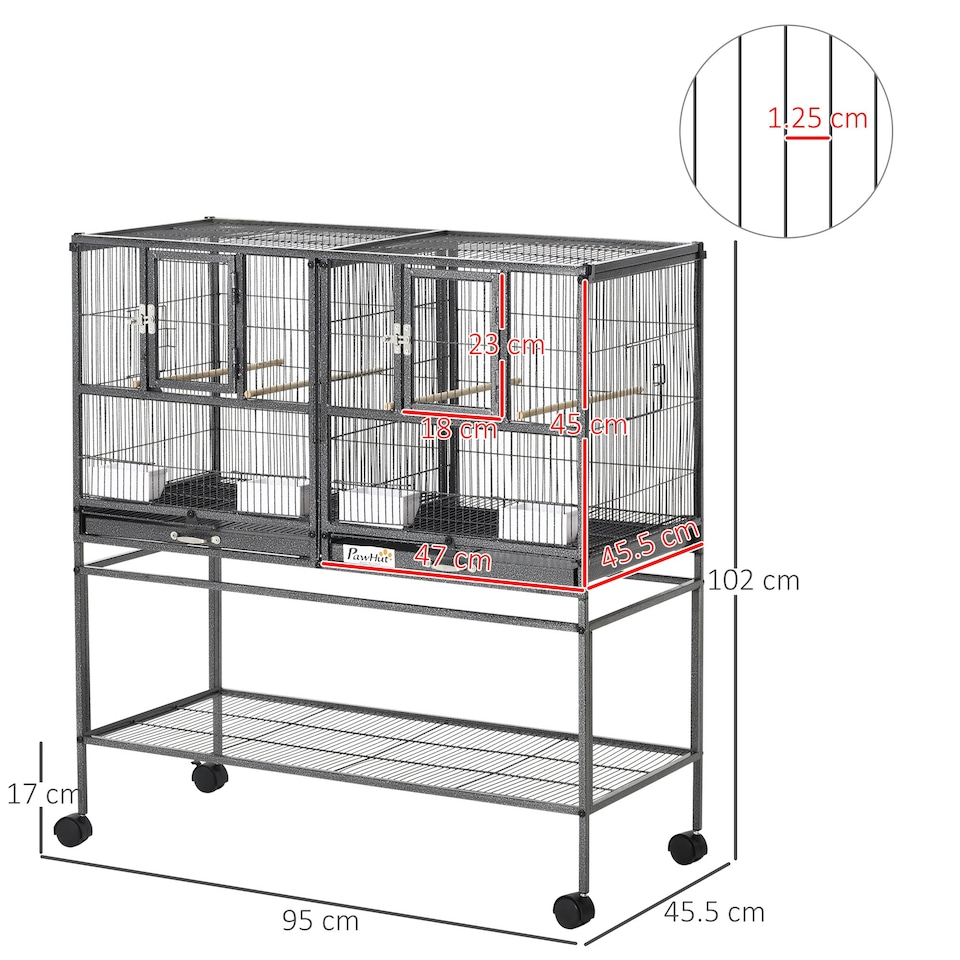 image 1 of PawHut Double Rolling Bird Cage with Removable Metal Tray and Storage Shelf