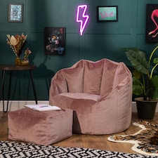 Sirena Scallop Chair Bean Bag and Footstool Pink Velvet Bean Bags | Pink | Dusk Pink | L | 2