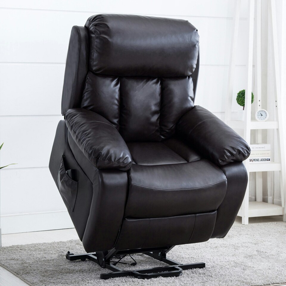 image 1 of Chester Dual Motor Rise Recliner Heat and Massage Bonded Leather Chair (Brown)