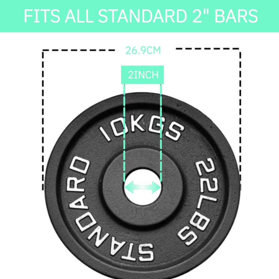 image 1 of GYM SETS UK  Cast Iron Weight Plates- (2x 25kg (PAIR) / With 7ft Cheshire Barbell + Clips)