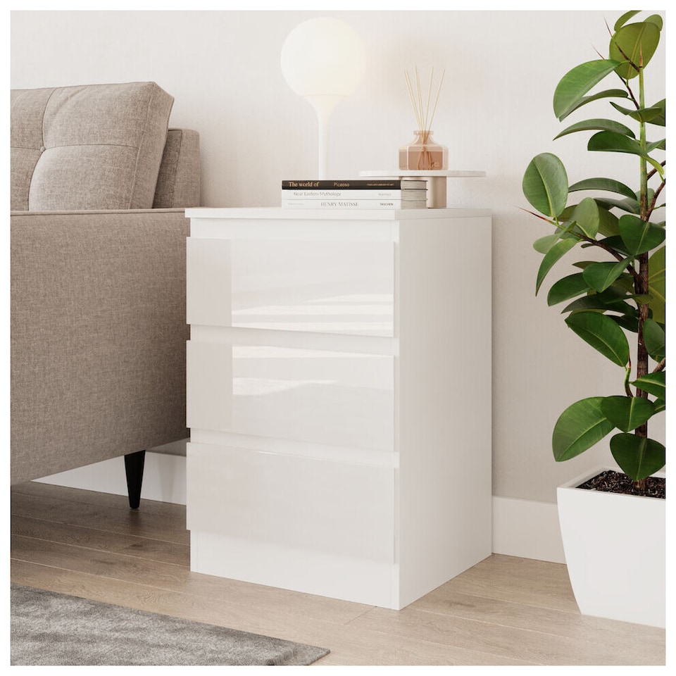 image 1 of Keaton Gloss White 3 Drawer Wide Freestanding Chest Of Drawers (40 x 77 x 60cm - D x H x W) | White | White | 1