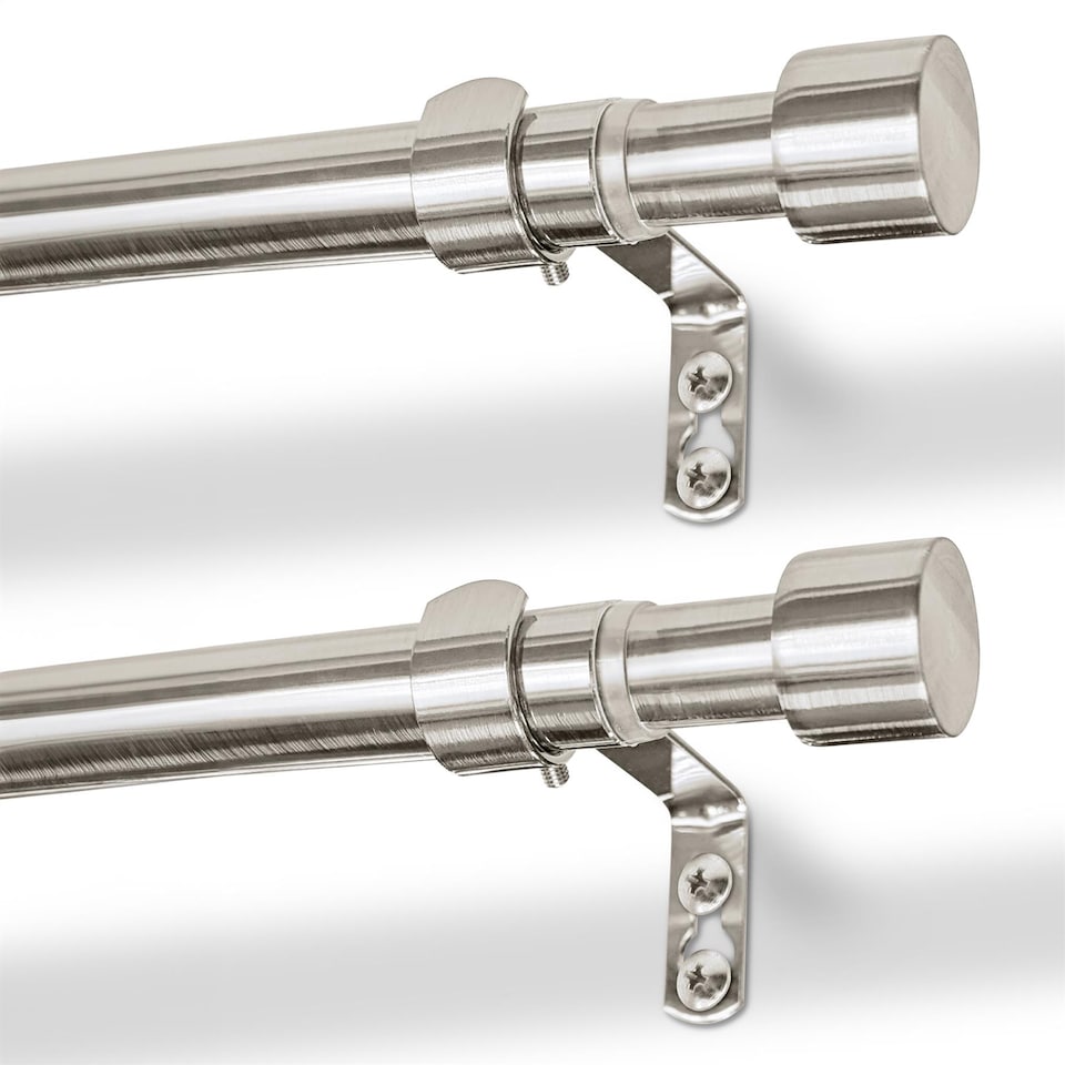 image 1 of Harbour Housewares Extendable Metal Curtain Poles Kit - 77 to 250cm - Brushed Nickel - Pack of 2