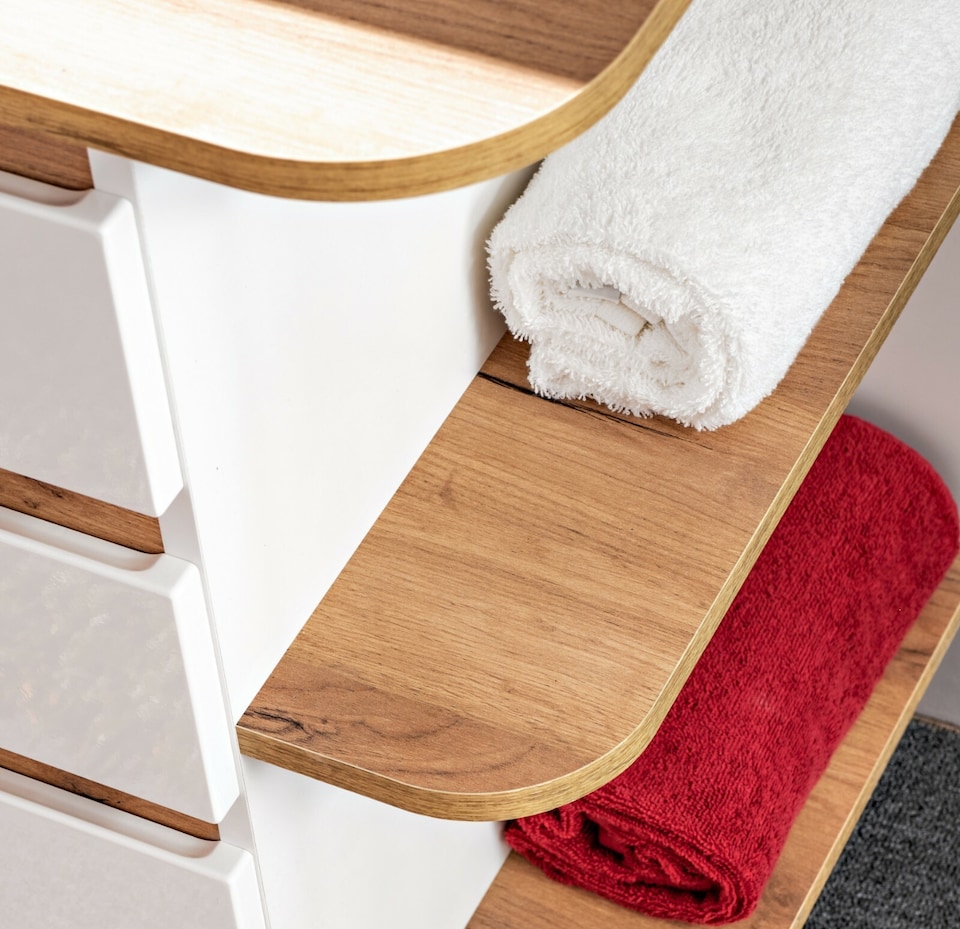 image 1 of Plat Bathroom Vanity Unit, Oak Countertop - White Gloss W940xH635mm