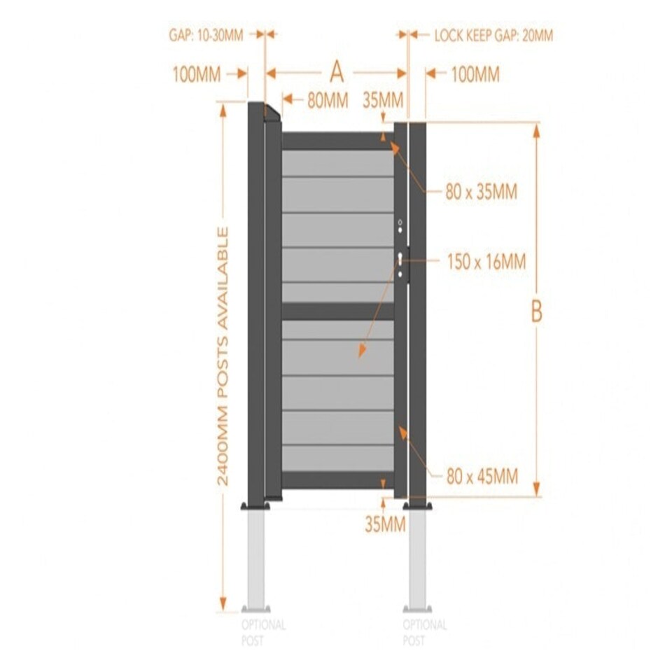 image 1 of Pedestrian Gate 1000x1600mm Black - Horizontal Solid Infill and Flat Top Black