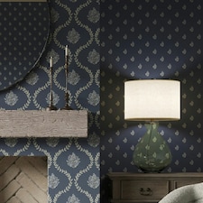 Posy Trellis Wallpaper in Cream on Navy Multi