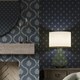 image 1 of Posy Trellis Wallpaper in Cream on Navy Multi
