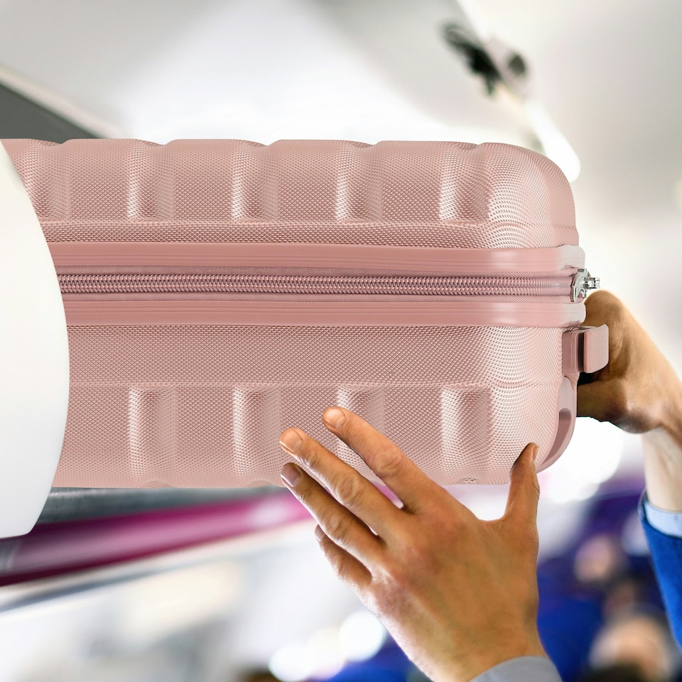 image 1 of Flight Knight 55x40x20 Ryanair Priority Cabin Suitcase, Also for EasyJet, Jet2, Lightweight,ABS Hard Shell, Durable 4-Wheel Cabin Case Pink | Rose | Cabin Bag