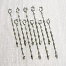 x10 M6 X 300MM Zinc Plated Folded Straining Eyebolts Nut & Washer - Wire Support Fencing Straining