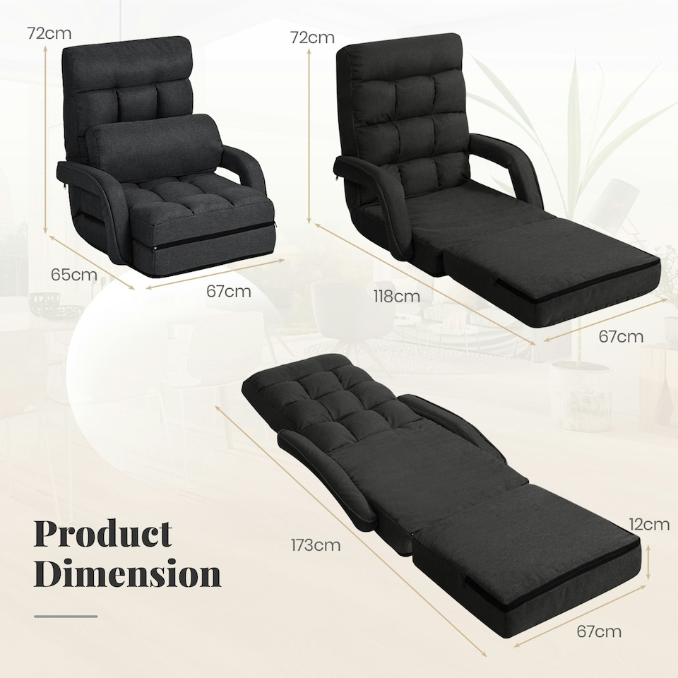 image 1 of COSTWAY 2 IN 1 Folding Lazy Sofa Lounger Adjustable Grey Black