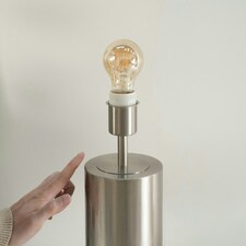 ValueLights Lexy Brushed Chrome Touch Table Lamp with Blush Pink Velvet Shade