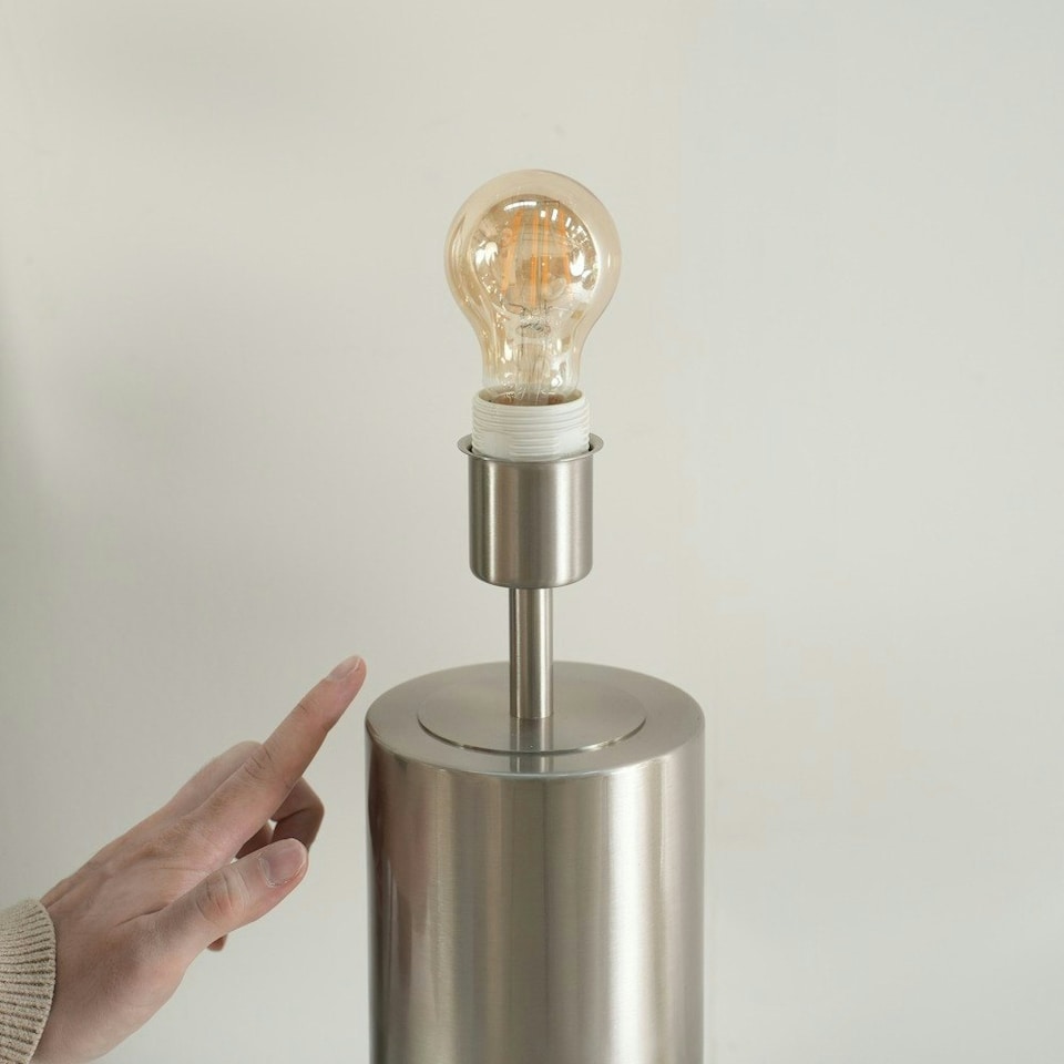 image 1 of ValueLights Lexy Brushed Chrome Touch Table Lamp with Blush Pink Velvet Shade