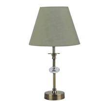Antique Brass Table Lamp with Facet Detail and Sage Green Shade Bronze | Green