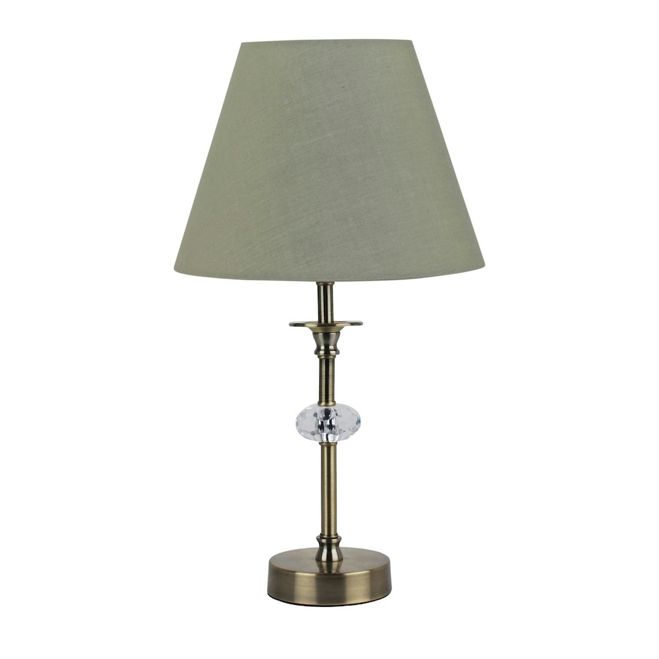 image 1 of Antique Brass Table Lamp with Facet Detail and Sage Green Shade Bronze | Green