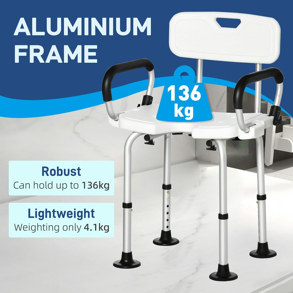 image 1 of HOMCOM Adjustable Shower Stool with Foot Pads for Elderly Disabled Blue