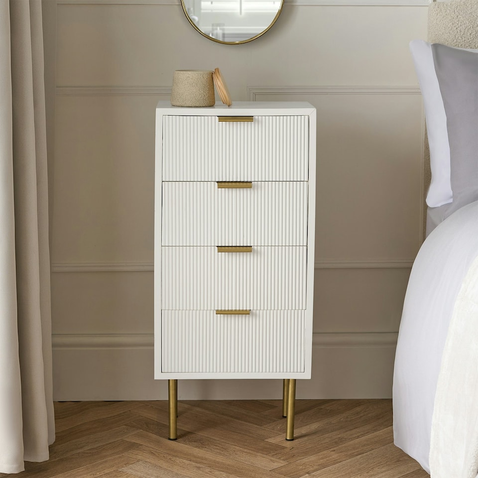 image 1 of OHS 4 Drawer Modern Ribbed Office Side Bedroom Nightstand Bedside Table - White