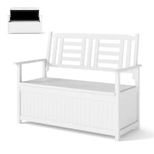 COSTWAY 185L Patio Storage Bench Solid Wood Storage Loveseat with Backrest