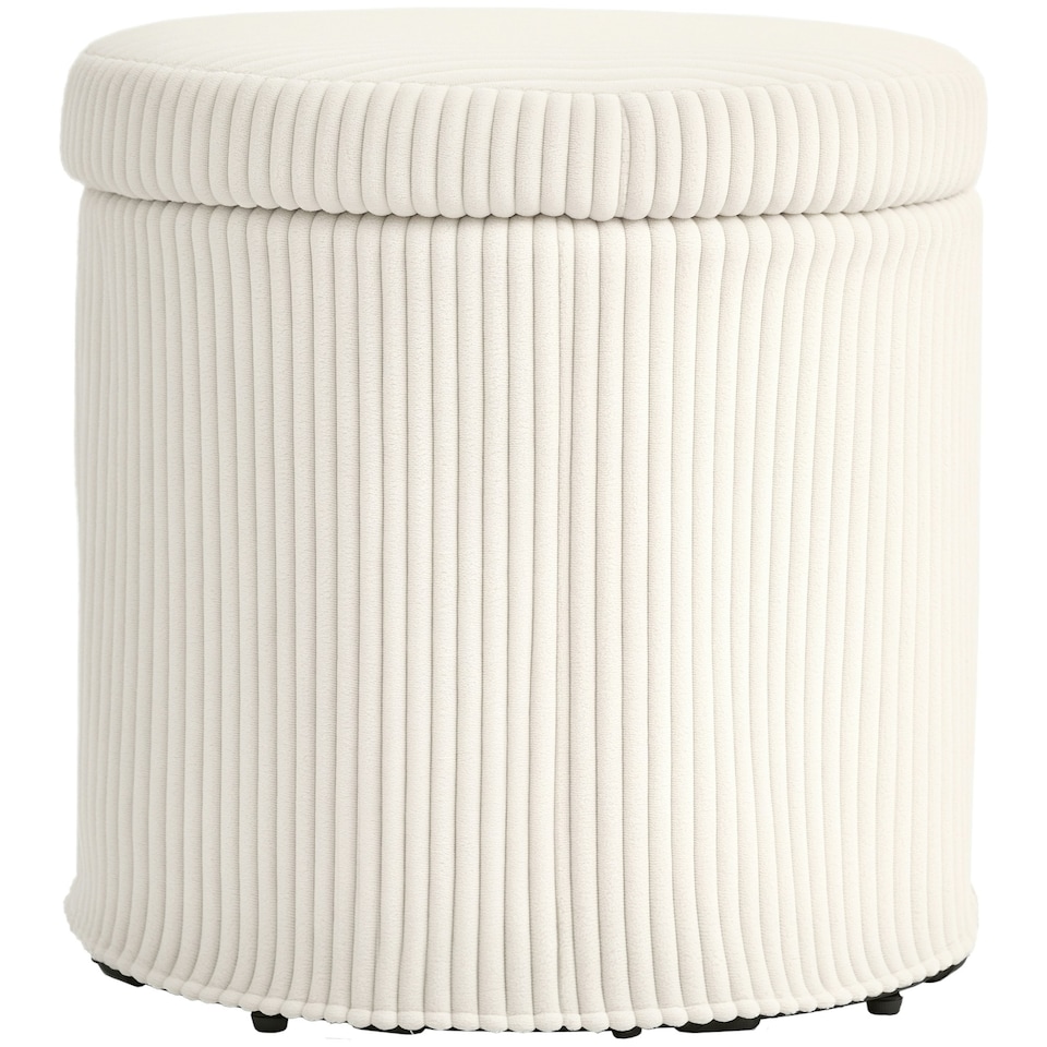 image 1 of HOMCOM Round Storage Ottoman with Lid, Vanity Stool with Storage, Beige Yellow