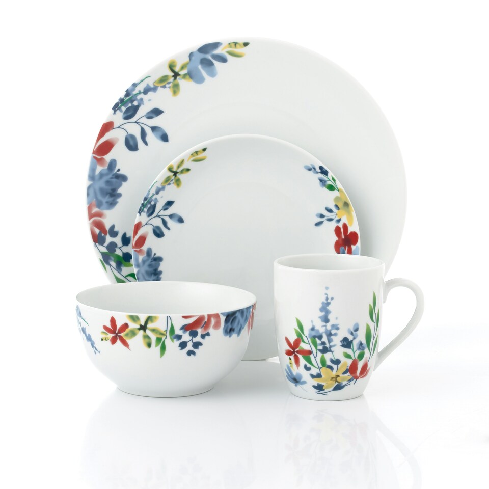 image 1 of 16pc Watercolour Floral Dinner Set
