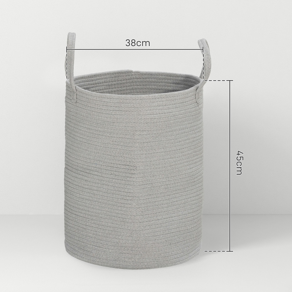 image 1 of HOMCOM 36L Cotton Rope Laundry Basket with Handles for Pillows Clothes Grey