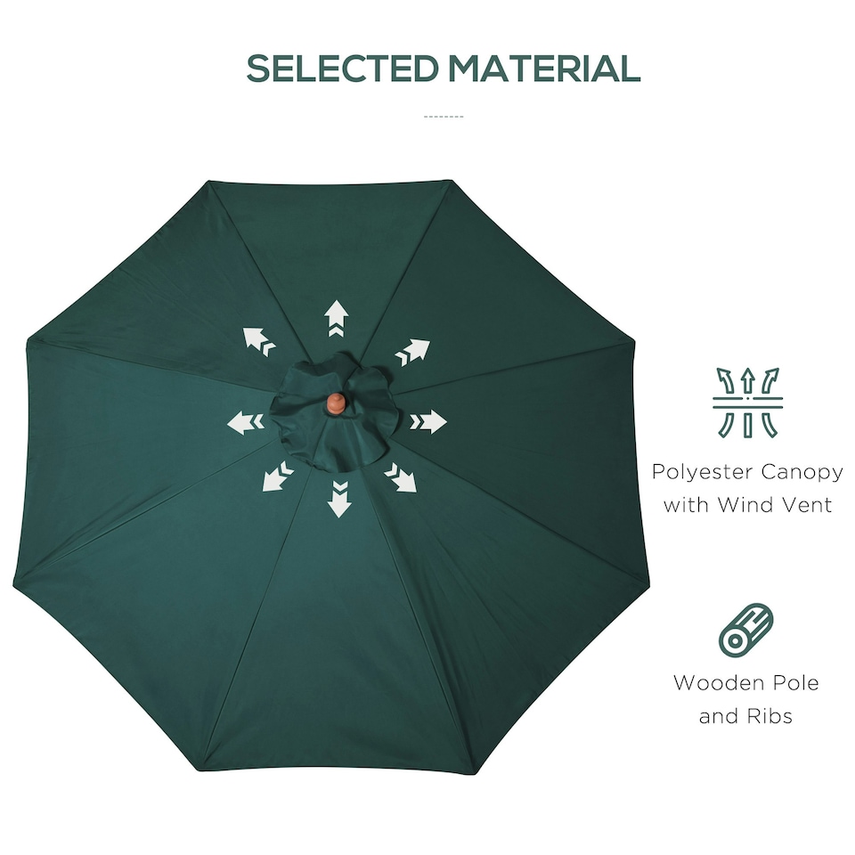 image 1 of Outsunny Wooden Garden Parasol with Rope Pulley Mechanism Dark Green