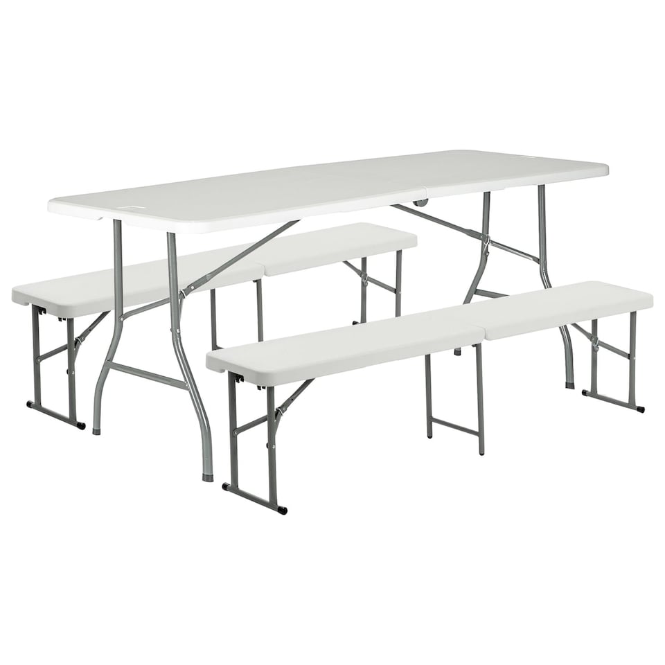 image 1 of Harbour Housewares Folding Camping Picnic Table & Bench Set - 180cm (6ft) - White | White | White