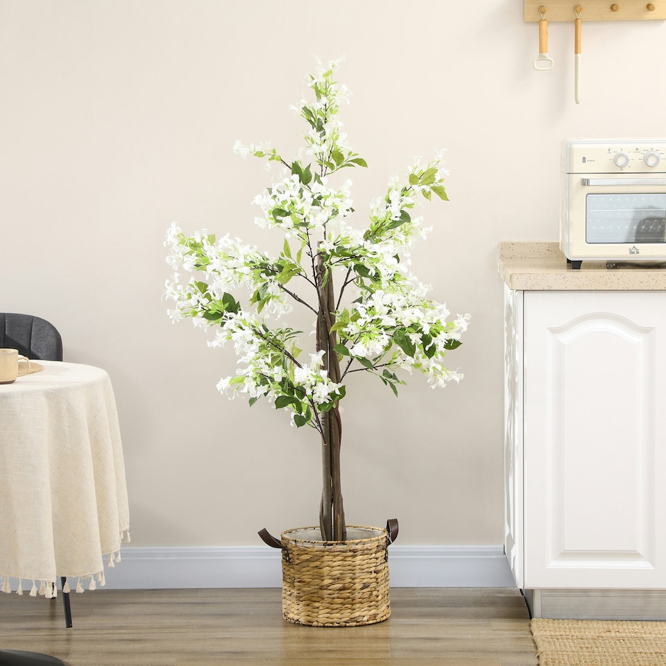 image 1 of HOMCOM Potted Artificial Plants Honeysuckle Flower for Indoor , White