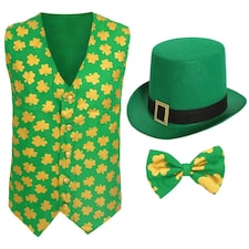 Irish Waistcoat and Bow Tie & Irish Buckle Hat Green | XL