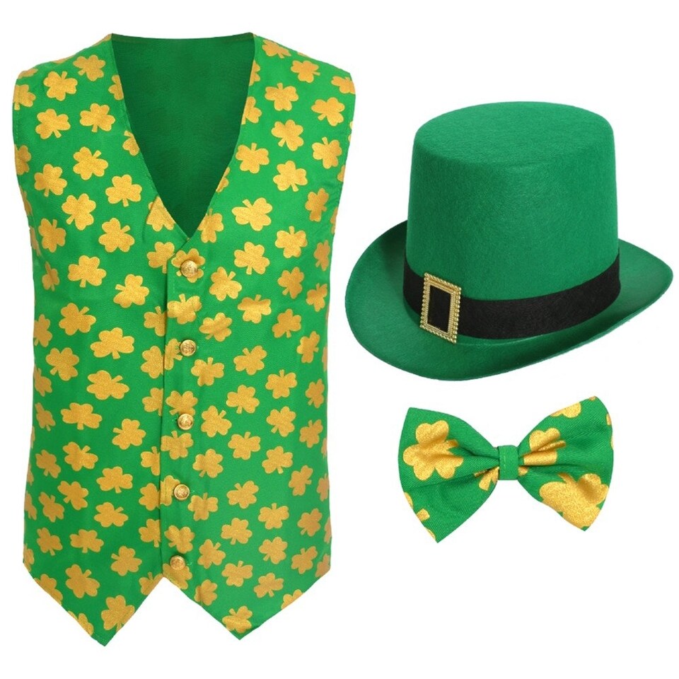 image 1 of Irish Waistcoat and Bow Tie & Irish Buckle Hat Green | XL